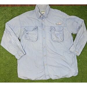 Vintage Fishing Shirt 2XL Worldwide Sport Man Baby Blue Buzz Off Mosquito Shield